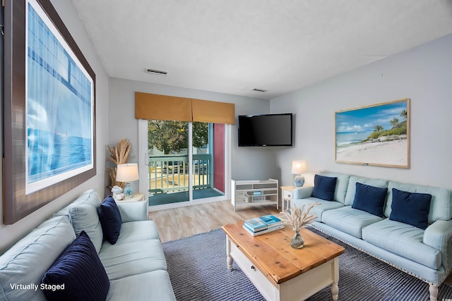 living room with hardwood / wood-style floors