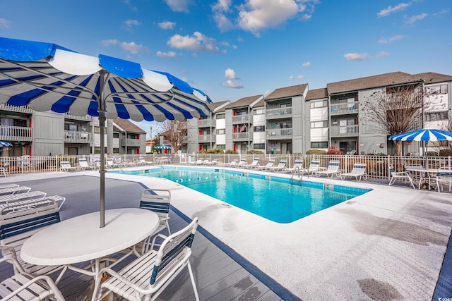 view of swimming pool with a patio area