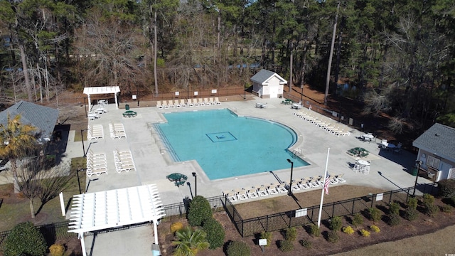 view of pool featuring a pergola and a patio area