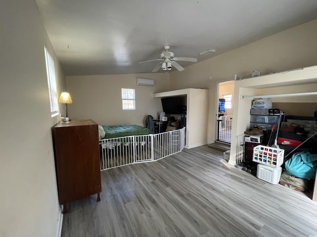 bedroom featuring hardwood / wood-style flooring and ceiling fan