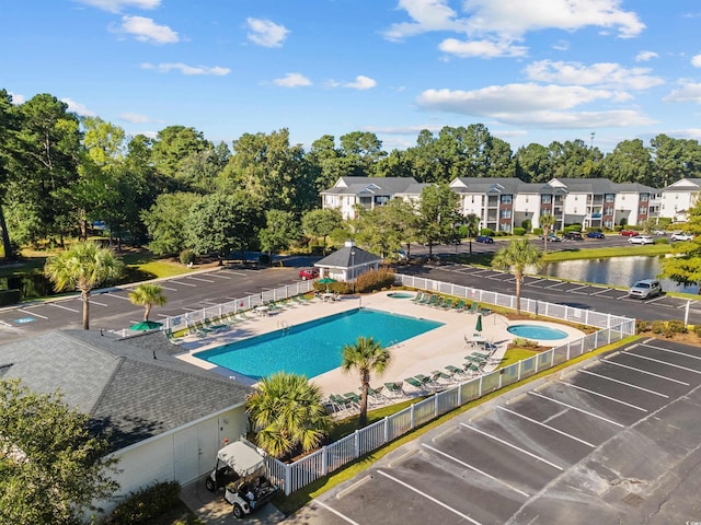 view of swimming pool with a patio