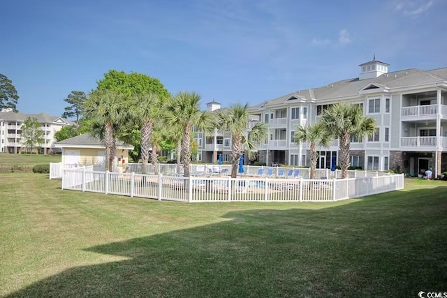 surrounding community featuring a swimming pool and a yard