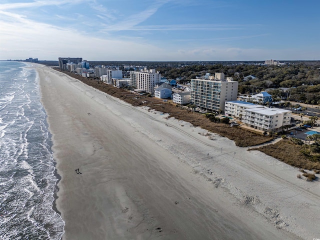 aerial view with a view of the beach and a water view