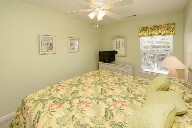 bedroom featuring ceiling fan and visible vents