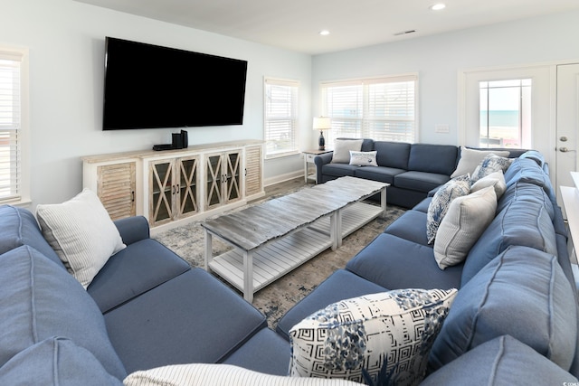 living room with hardwood / wood-style flooring