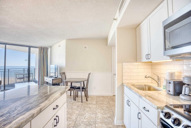 kitchen with white cabinetry, sink, light stone counters, and stainless steel appliances