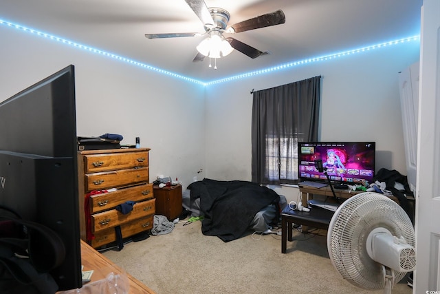 office featuring carpet floors and a ceiling fan