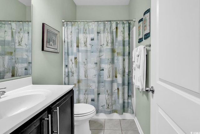 bathroom with tile patterned flooring, vanity, and toilet