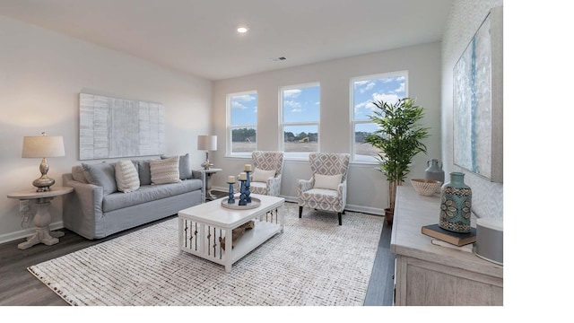 living room with hardwood / wood-style flooring