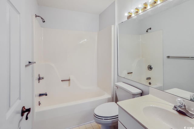 full bathroom with vanity, toilet, and tub / shower combination