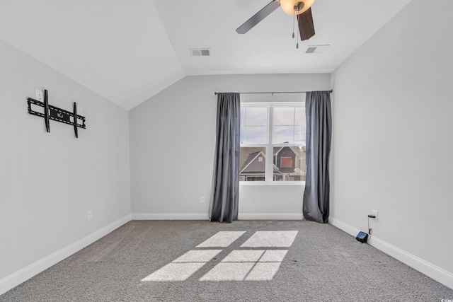 bonus room with carpet, lofted ceiling, and ceiling fan