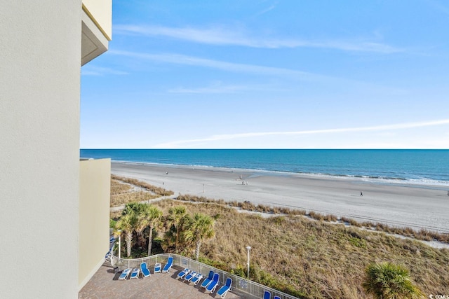 property view of water featuring a beach view