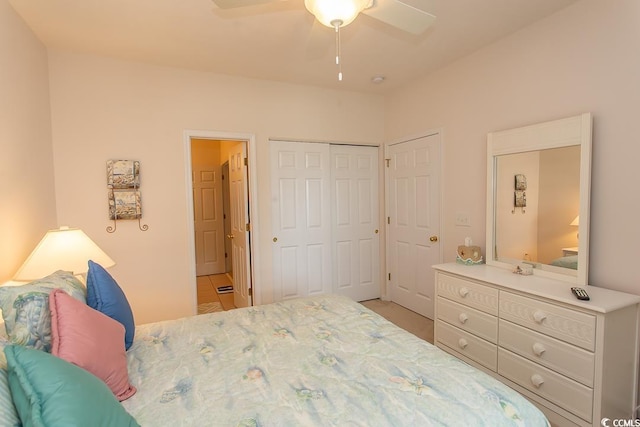 bedroom featuring ceiling fan and a closet