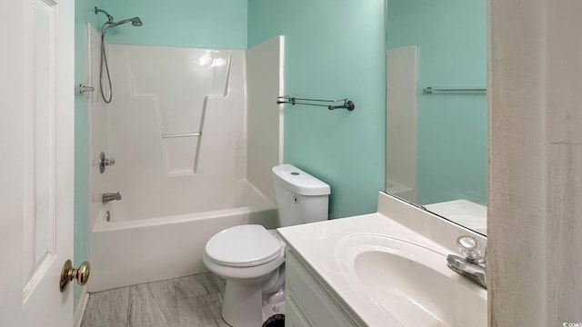 full bathroom with vanity, toilet, and bathing tub / shower combination