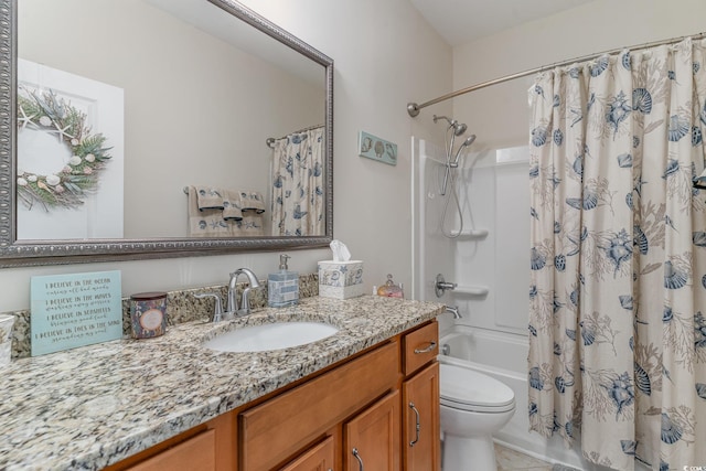 full bathroom featuring vanity, toilet, and shower / bath combo