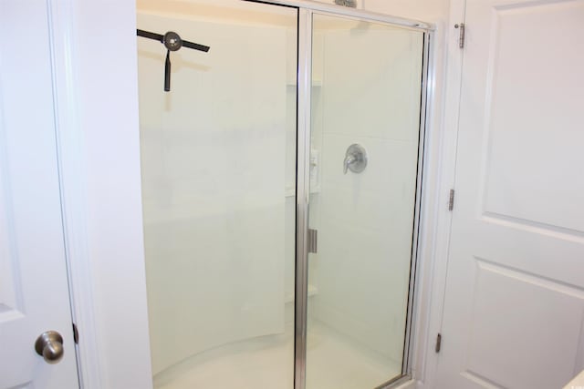 bathroom featuring a shower with door