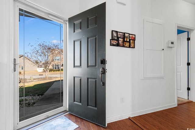 foyer with dark hardwood / wood-style flooring