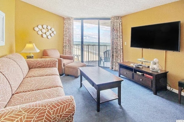 9550 Shore Dr Unit 1721, Myrtle Beach, SC 29572 - carpeted living area with a wall of windows and a textured ceiling