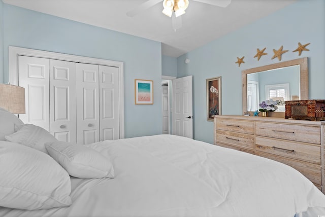 bedroom featuring a closet and ceiling fan