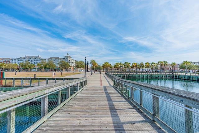 dock area with a water view