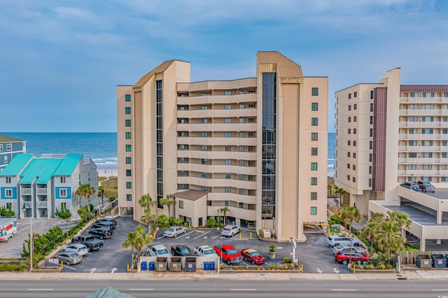 view of building exterior featuring a water view