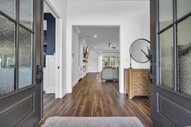 foyer entrance with dark hardwood / wood-style floors