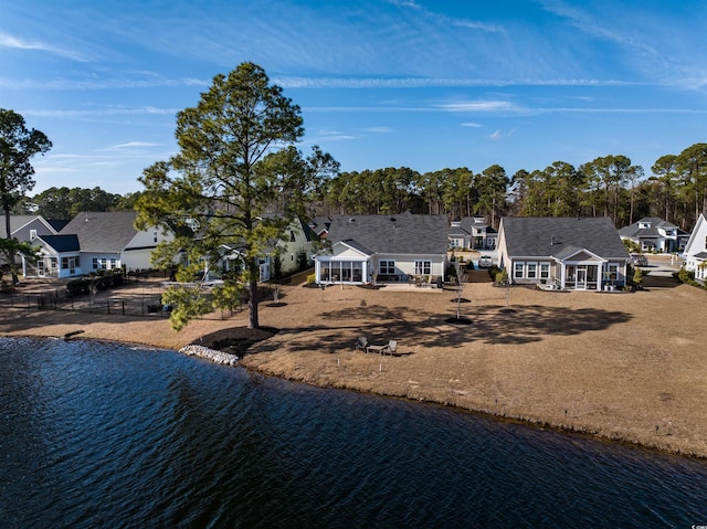 exterior space featuring a water view