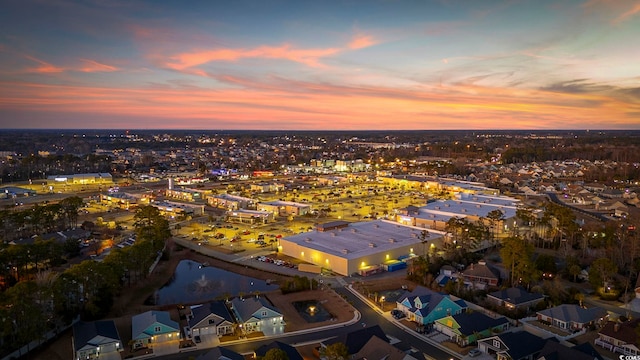 view of aerial view at dusk