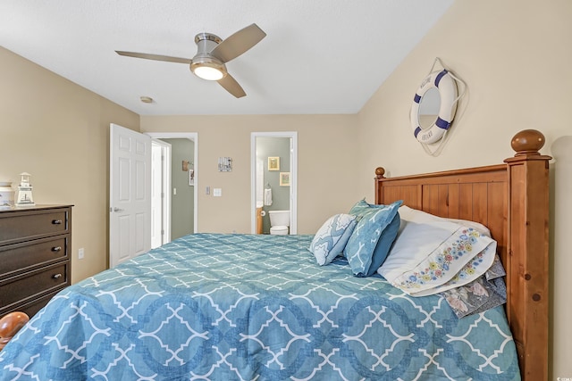 bedroom with ceiling fan and ensuite bathroom