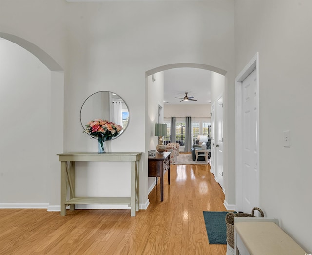 hall with light wood-type flooring