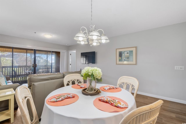 108 Rothbury Cir Unit 207, Myrtle Beach, SC 29572 - dining room featuring a chandelier, wood finished floors, and baseboards