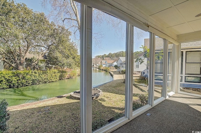 entryway with a water view