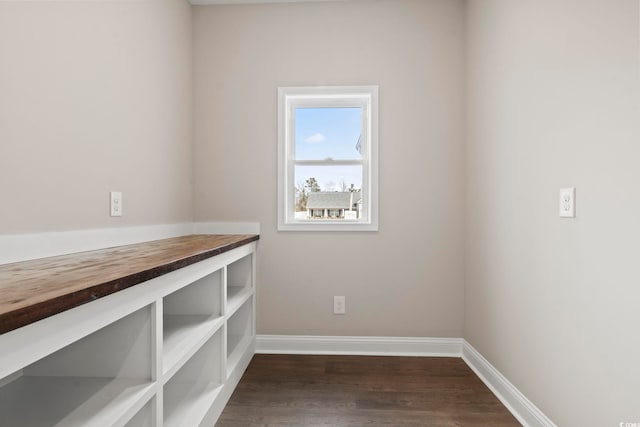 interior space with dark hardwood / wood-style flooring