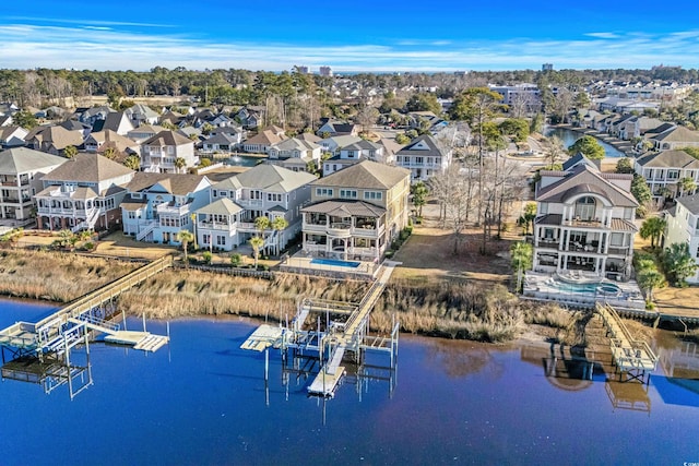 aerial view with a water view