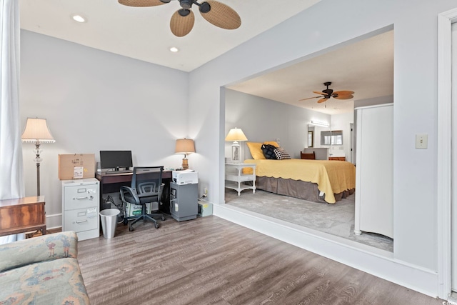 4396 Baldwin Ave Unit 94, Little River, SC 29566 - bedroom featuring a desk, wood finished floors, baseboards, a ceiling fan, and recessed lighting