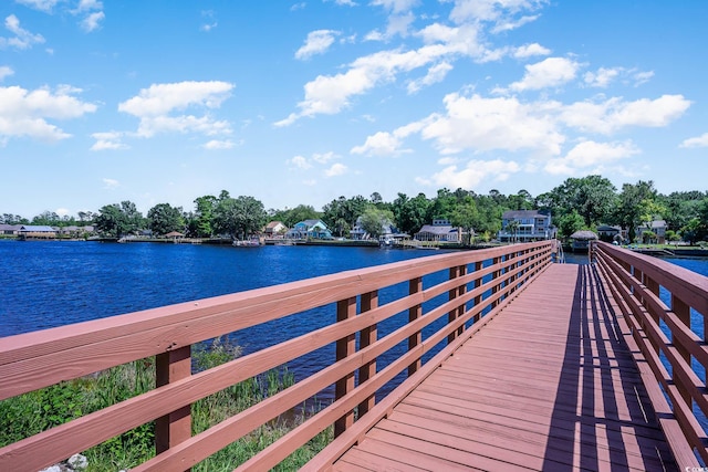 view of dock with a water view