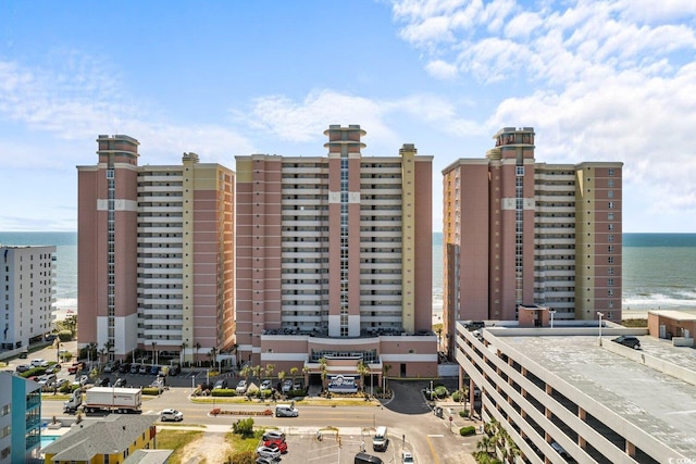 view of building exterior featuring a water view