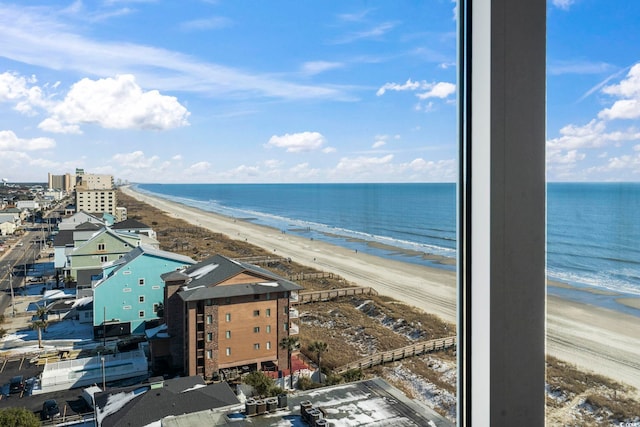 property view of water featuring a beach view