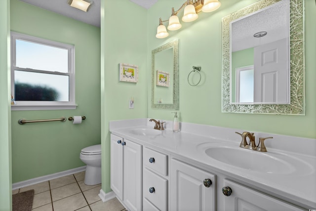 bathroom featuring tile patterned flooring, vanity, and toilet