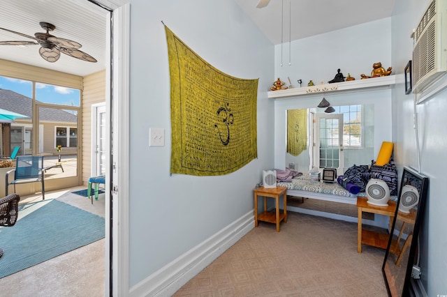 mudroom featuring a healthy amount of sunlight and ceiling fan