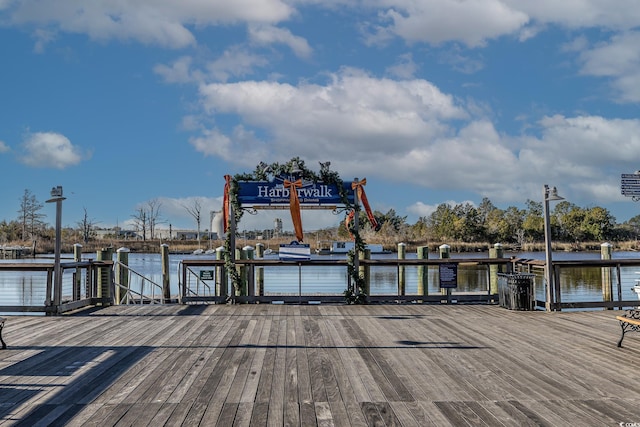 view of dock with a water view