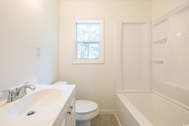 full bathroom featuring vanity,  shower combination, tile patterned floors, and toilet