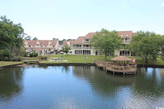 property view of water featuring a gazebo