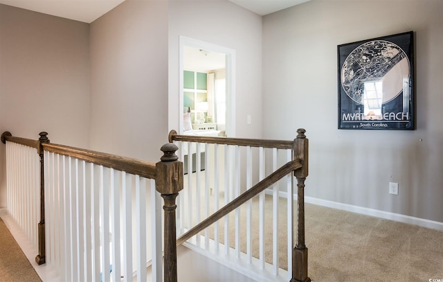 stairs featuring carpet floors