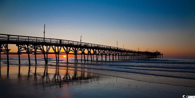water view featuring a pier and local beach