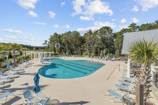 view of pool featuring a patio area