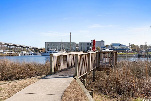 dock area with a water view