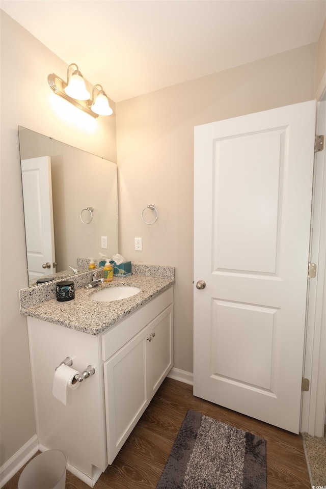 bathroom featuring wood-type flooring and vanity