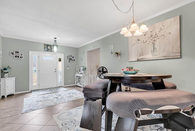 interior space featuring ornamental molding and an inviting chandelier