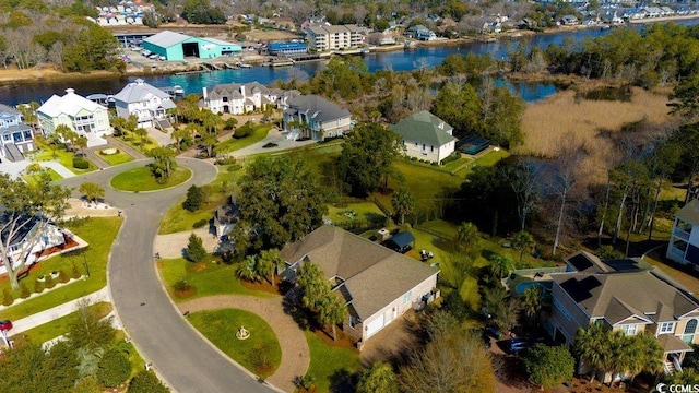 aerial view featuring a water view